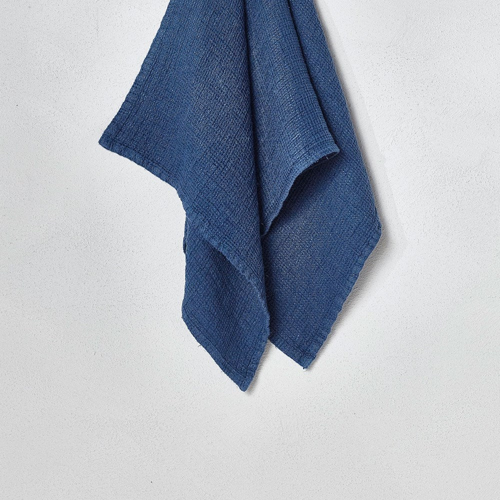 Stone Wash Linen Waffle Face Cloth - Navy
