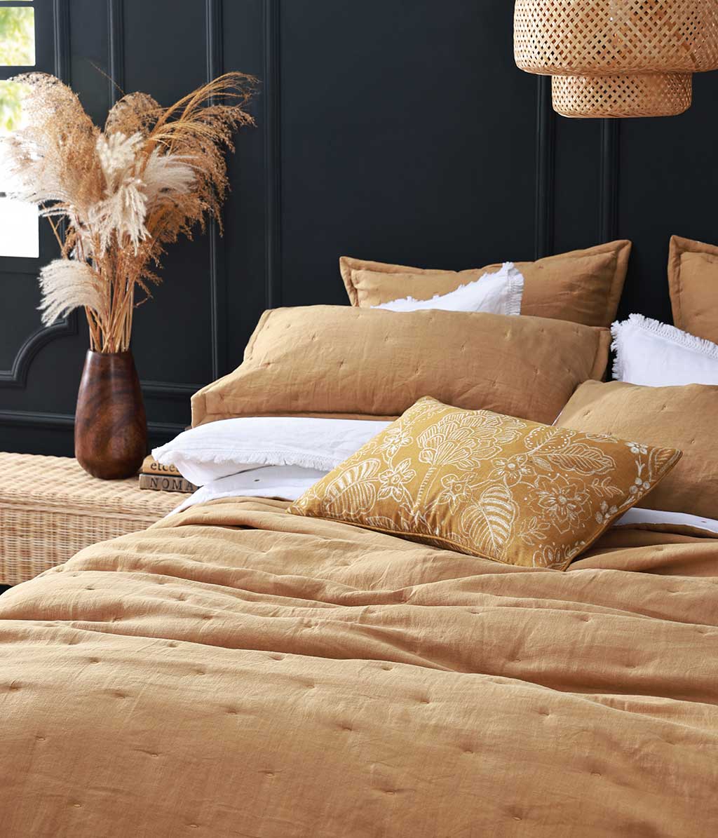 MM Linen Laundered Linen Bedspread Set - Cumin