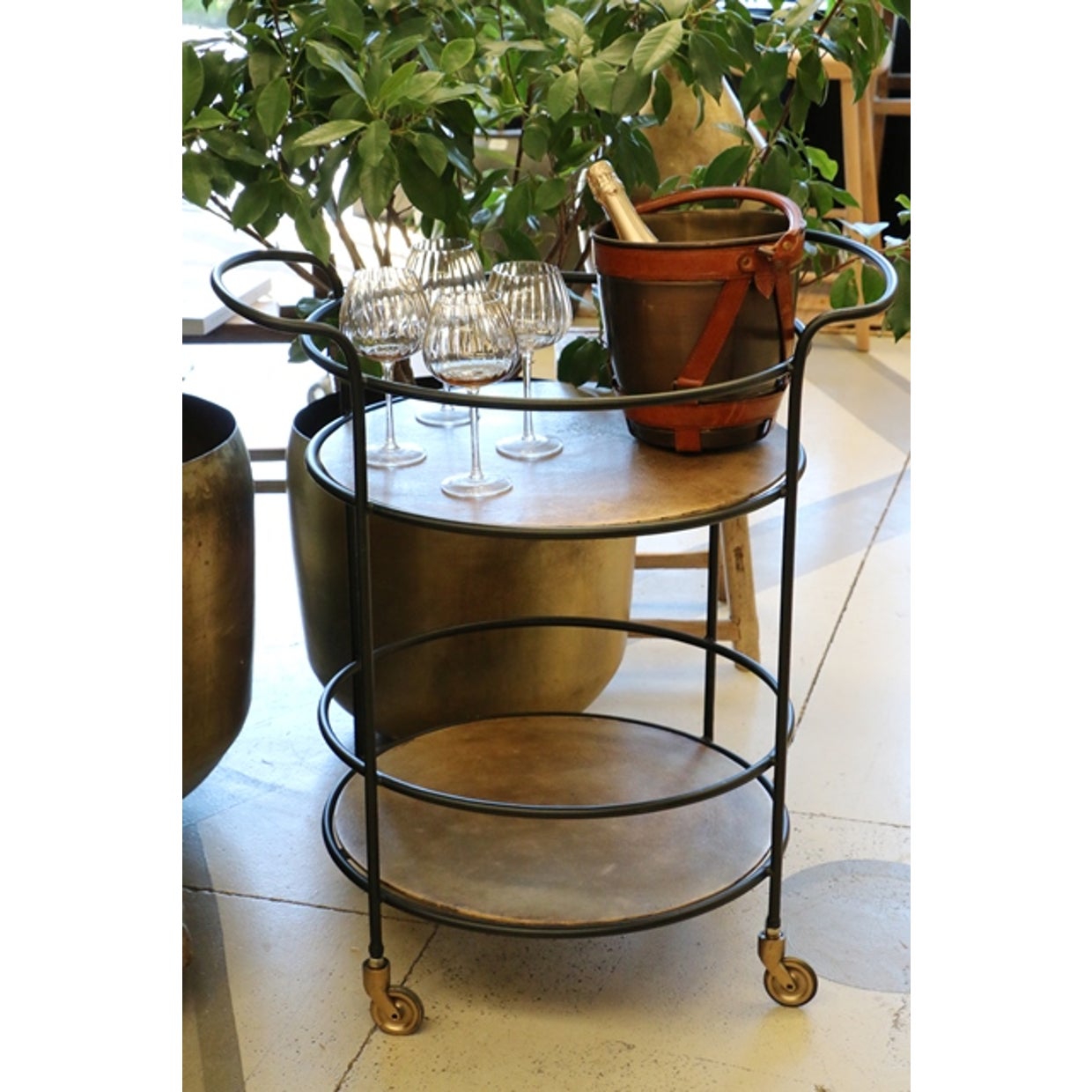 Riviera Brass Wine Cooler with Leather Handle
