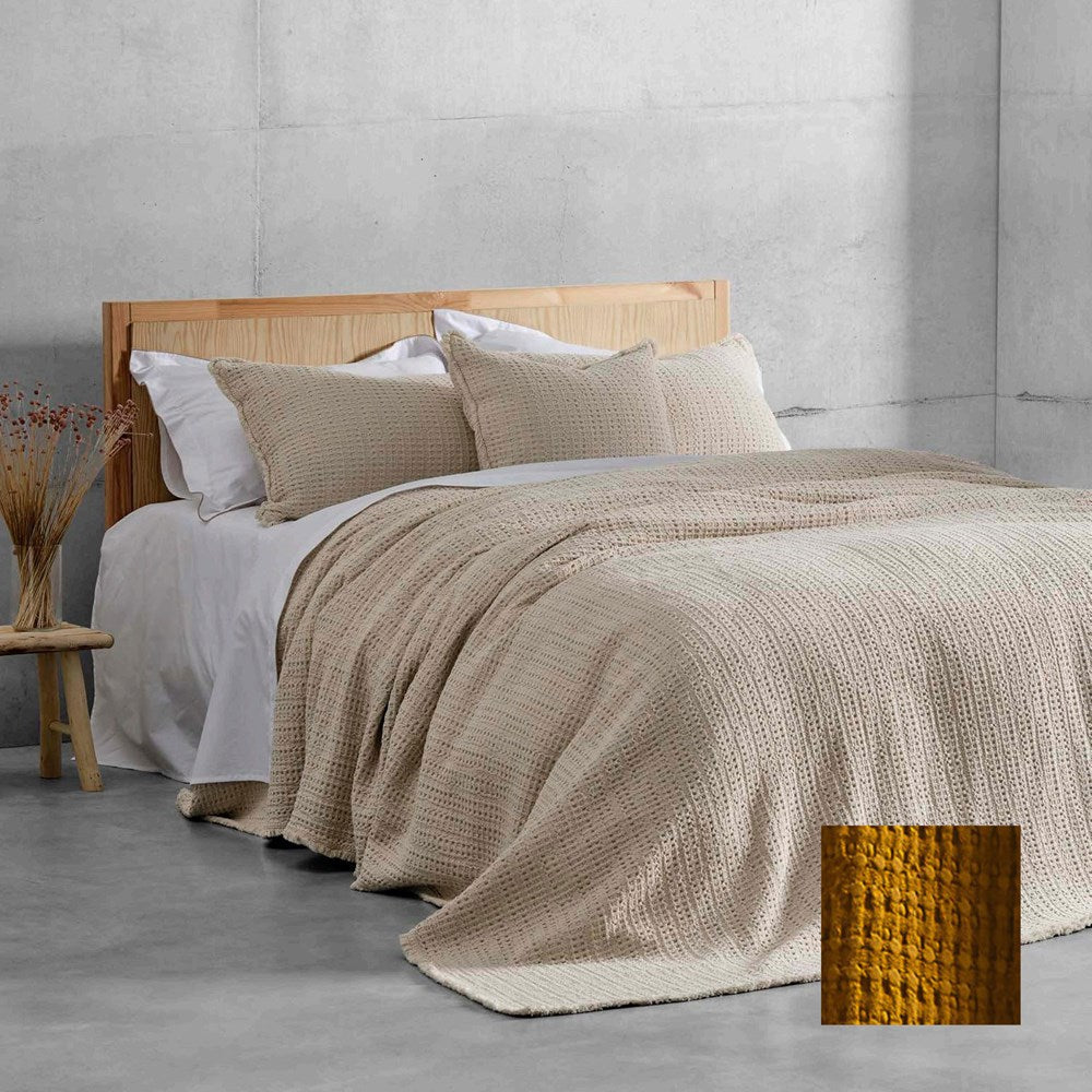 Portuguese Nasa Cotton Waffle Blanket - Mustard