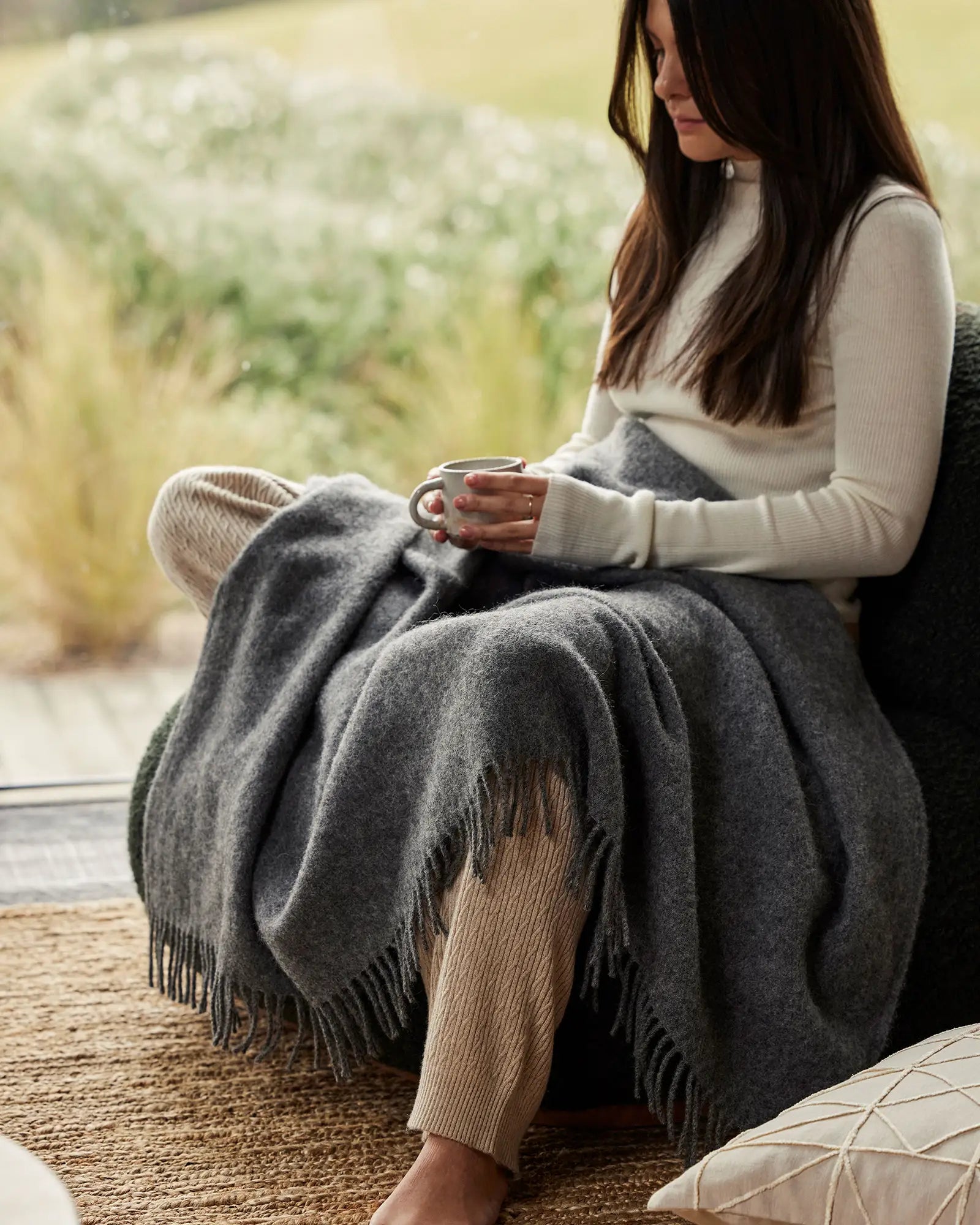 Weave Home Nevis Charcoal Wool Throw Blanket