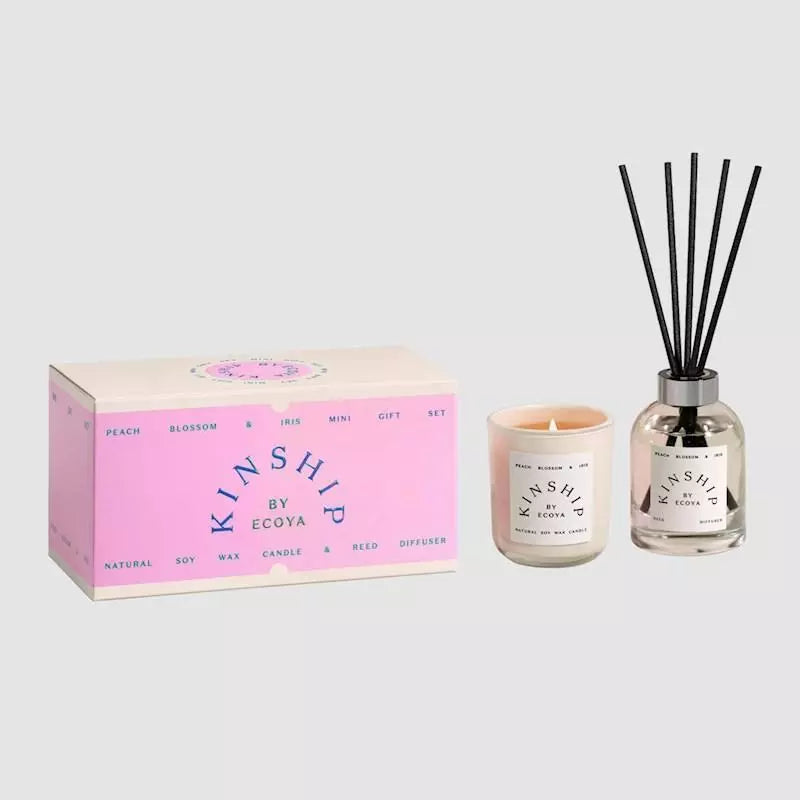 Ecoya Mini Candle & Diffuser Gift Set - Peach Blossom & Iris