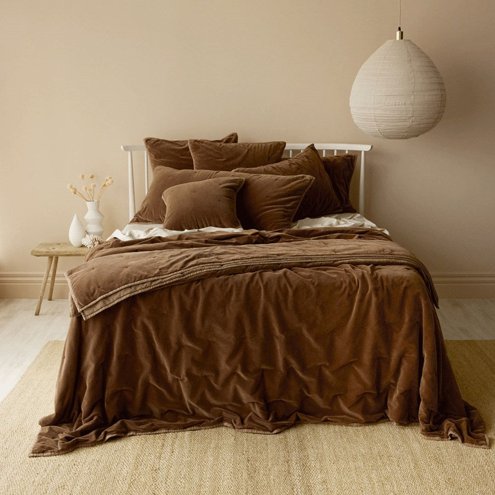 Venus Cotton Velvet Cushion & King Cover - Cafe