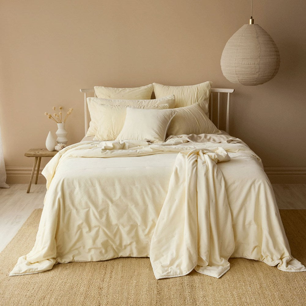 Venus Cotton Velvet Quilted Coverlet - Ivory