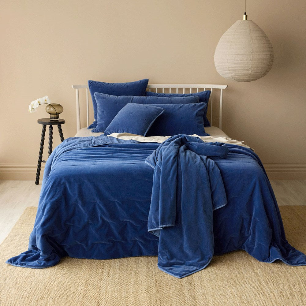 Venus Cotton Velvet Quilted Coverlet - Denim