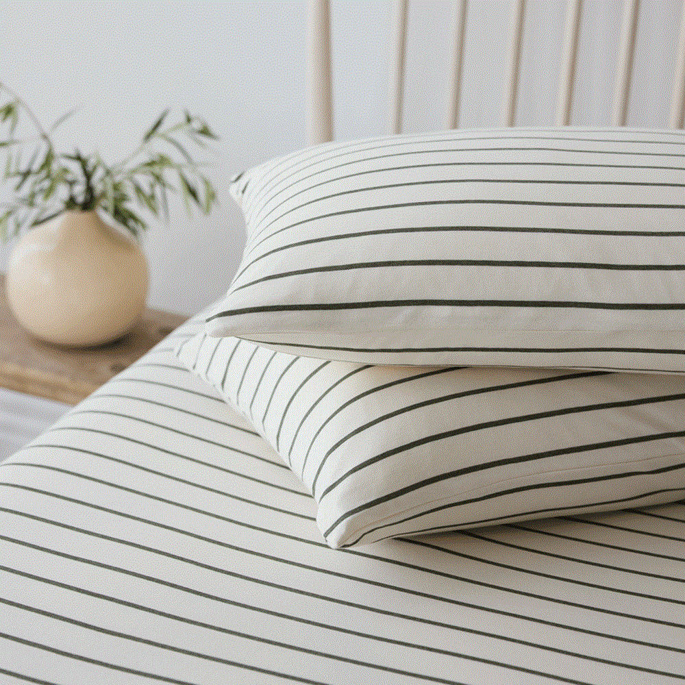 Cotton Jersey Flat Sheet - Avocado Stripe