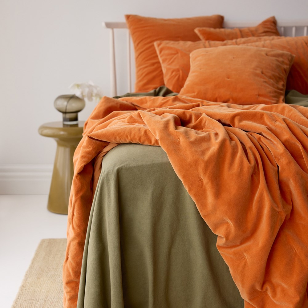 Venus Cotton Velvet Quilted Coverlet - Tangelo