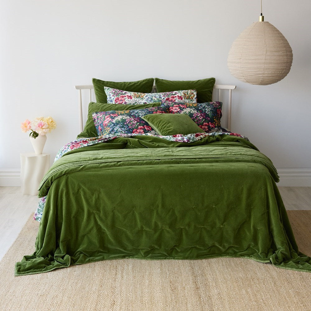 Venus Cotton Velvet Quilted Coverlet - Foliage