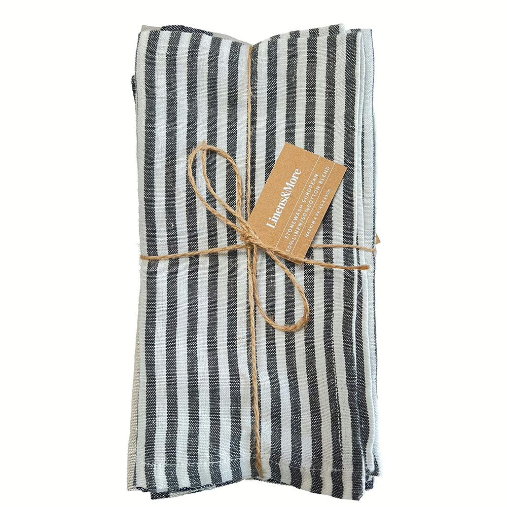 Forge Napkin Set 4 - Linen Cotton Blend 45x454cm - Olive Stripe