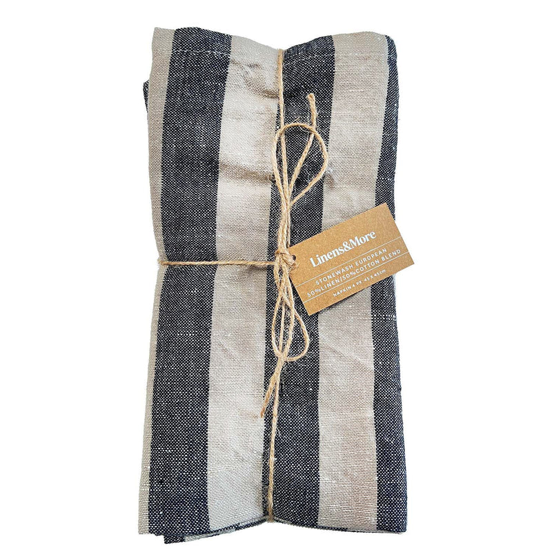 Forge Napkin Set 4 - Linen Cotton Blend 45x454cm - Taupe/Black Wide Stripe
