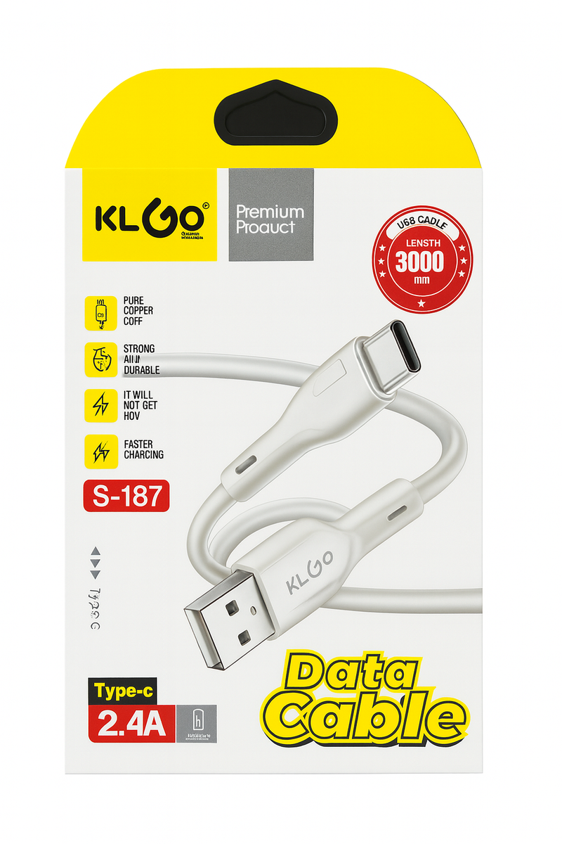 Frankly Cotton KLGO White Data Cable 2.4a Type C 3m Length