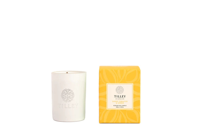 Tilley Candle Classic White Suede Tobacco & Amber 80g Scented Soy