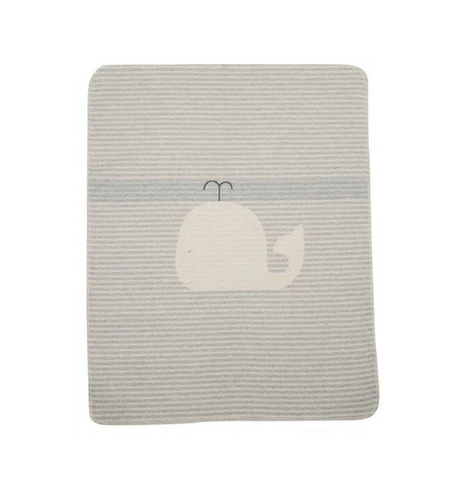 David Fussenegger Baby Blanket: Whale/Stripes - Grey