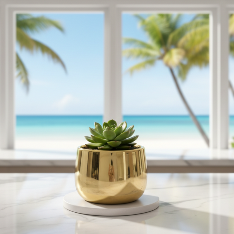 Frankly Cotton Gold Ceramic Plant Pot