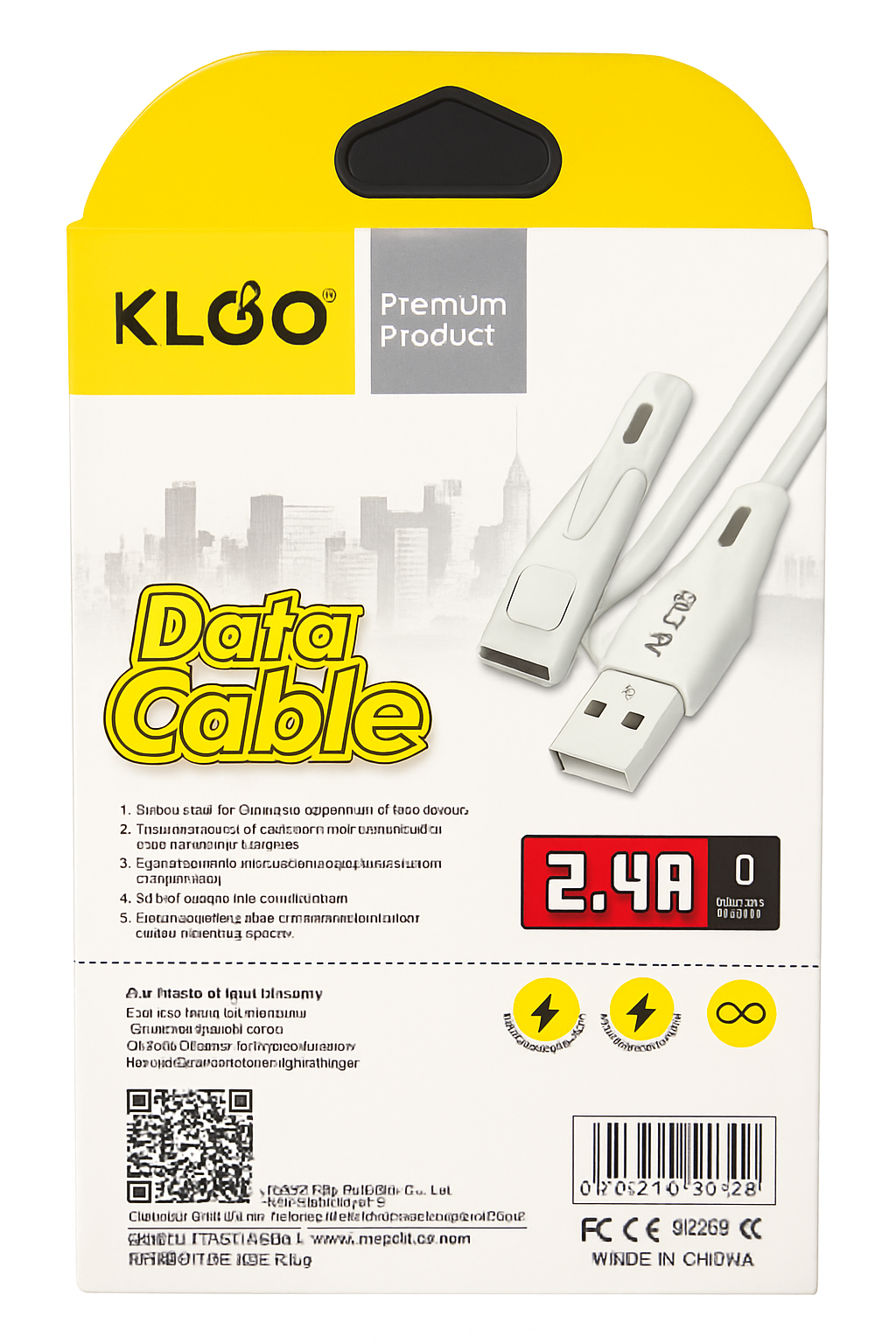 Frankly Cotton KLGO White Data Cable 2.4a Type C 3m Length