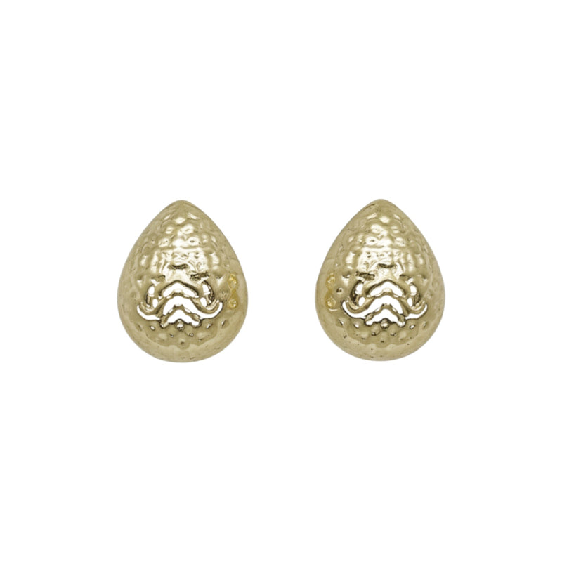 BE370 Dimpled Teardrop Gold Earring