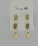 BE372 Beau Three square gold pearl earring