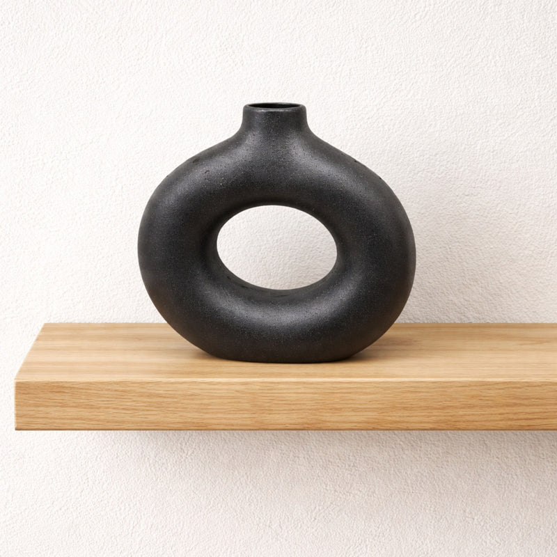Frankly Cotton Black Sculptural Donut Vase