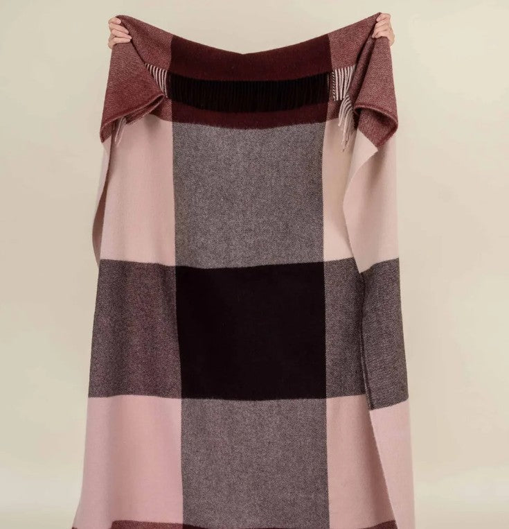Weave Large Check Wool Throw  - Brookside Beetroot
