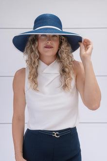 Sundaise Frida Navy Panama With Cream Band & Trim