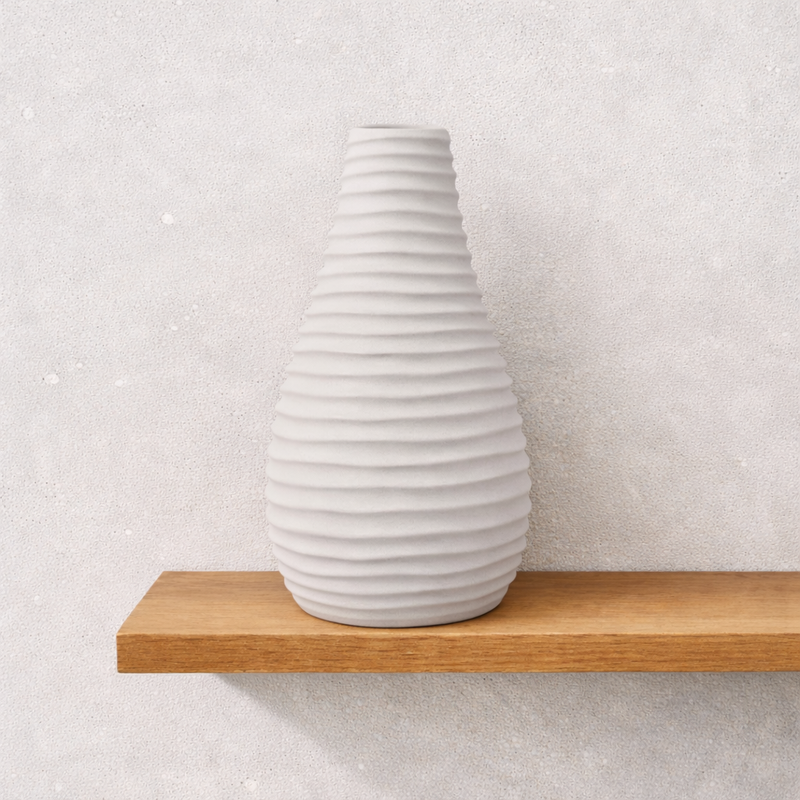 Frankly Cotton Minimalist Ribbed Ceramic Vase