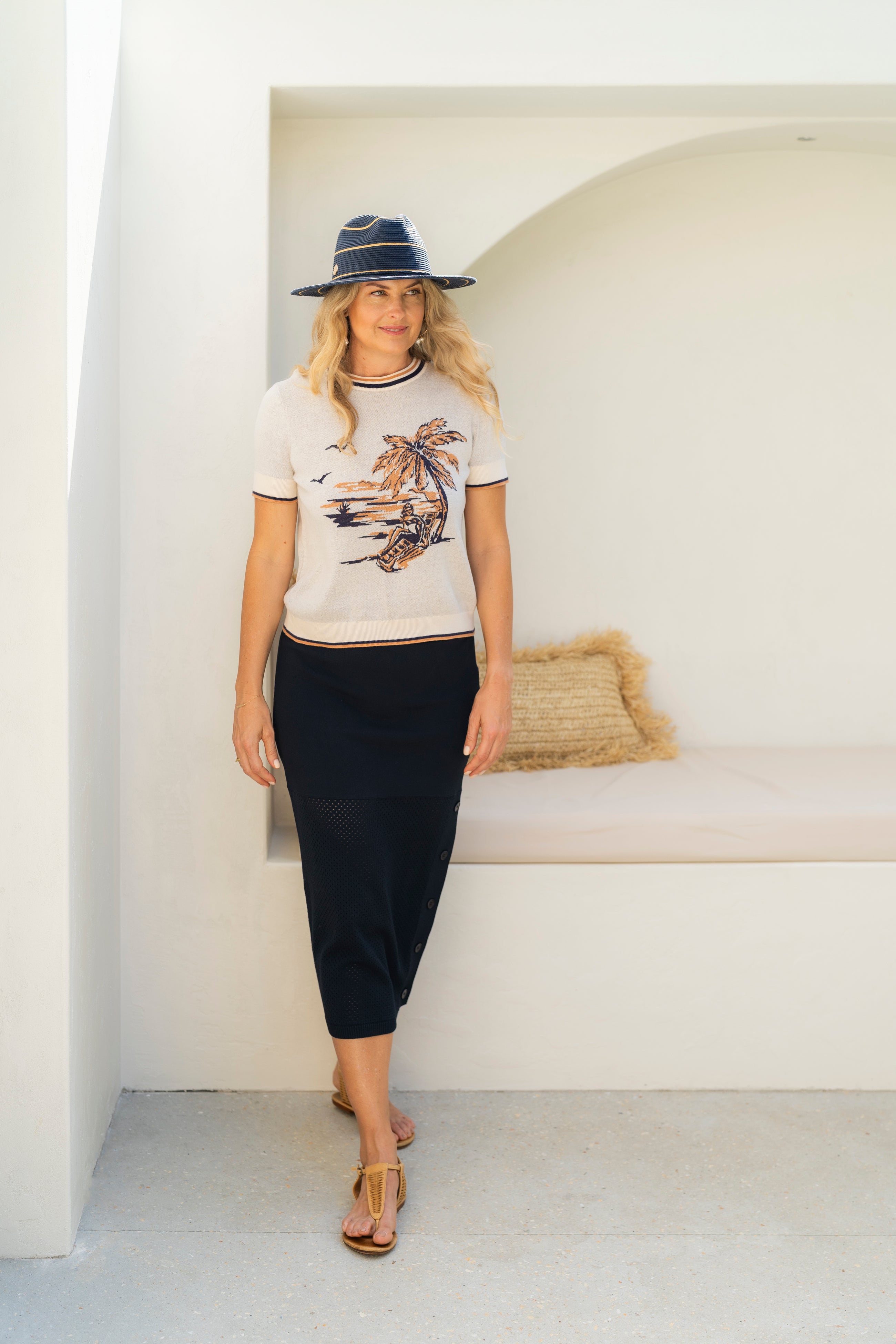 Sundaise Francine Navy Pan with Stripe