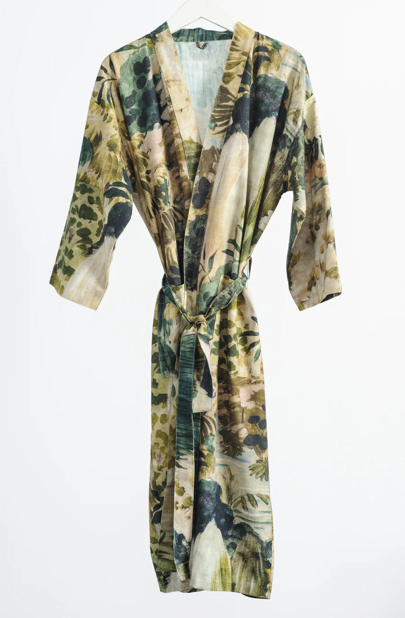 Bianca Lorenne Floresta Verde Housecoat - Soft Cotton Linen Blend