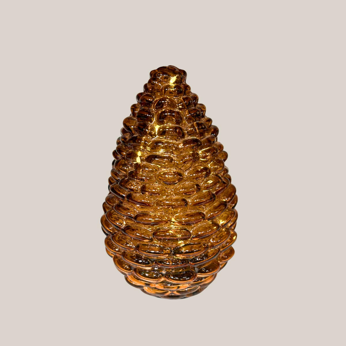 Glass Pinecone 15cm w Lights in Light Brown