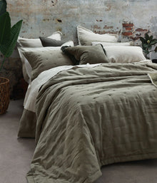 Mm Linen Laundered Linen Bedspread Set - Olive