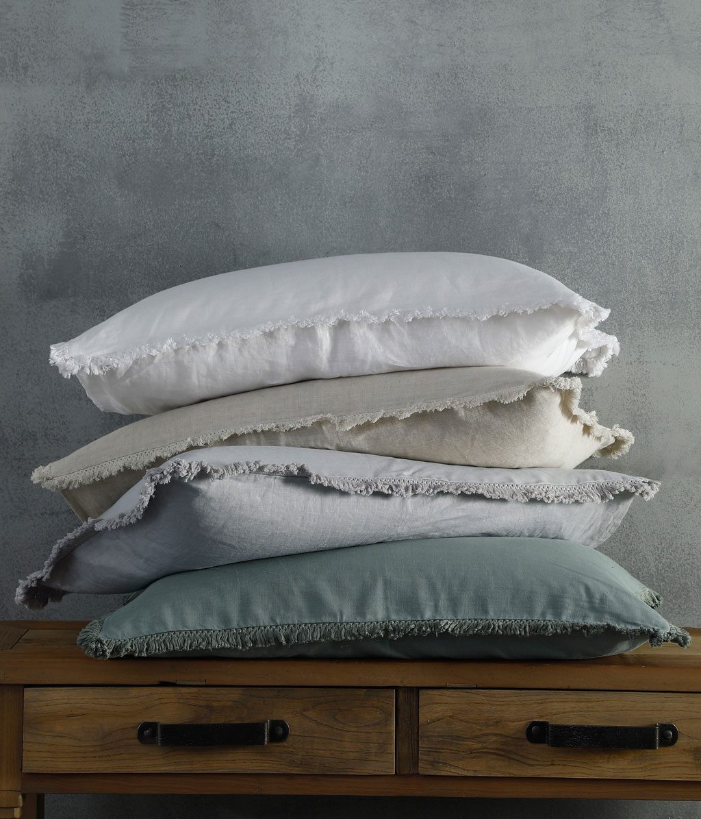 Laundered Linen Tassel Euro Set Pewter