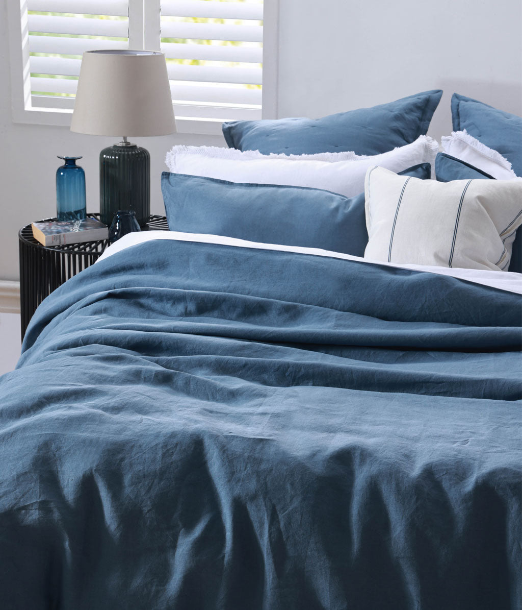 Laundered Linen Tassel Euro Set Ocean