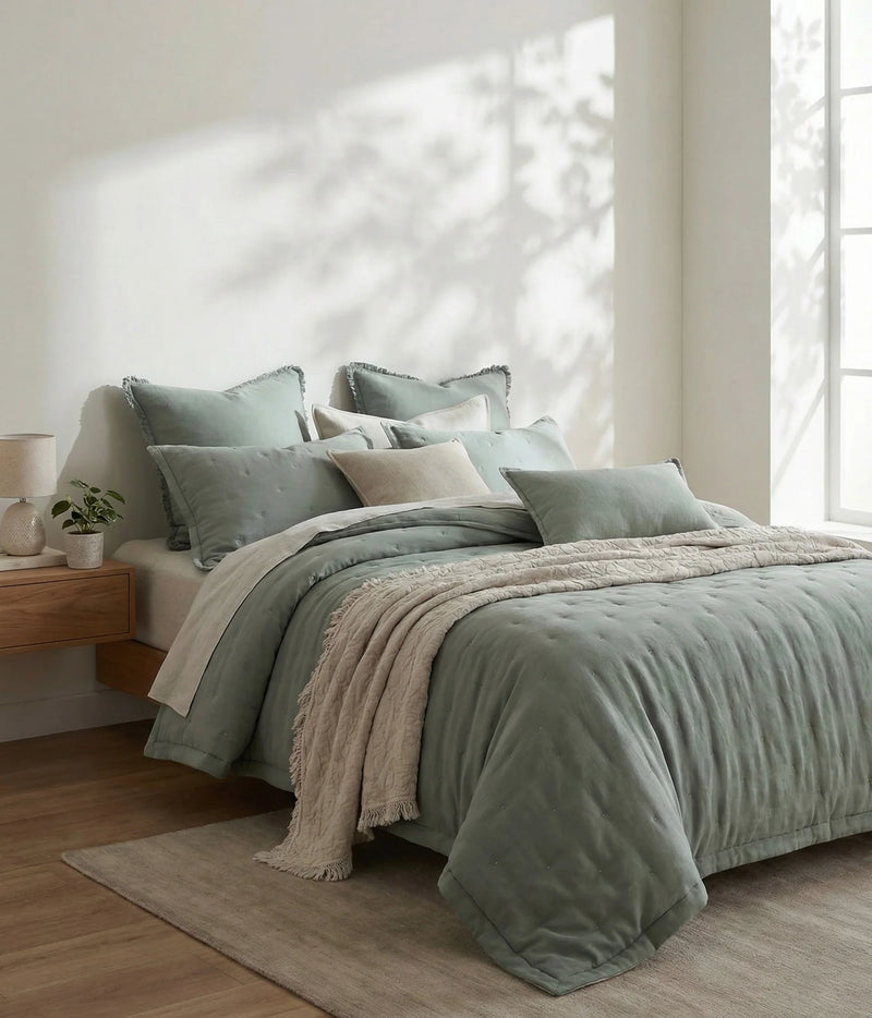 MM Linen Laundered Linen Bedspread Set - Seagrass