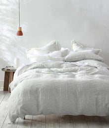 Laundered Linen Pinstripe Tassel Pillowcase Set Cloud