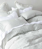 Laundered Linen Pinstripe Tassel Pillowcase Set Cloud