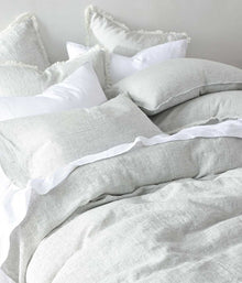 Laundered Linen Pinstripe Tassel Pillowcase Set Cloud