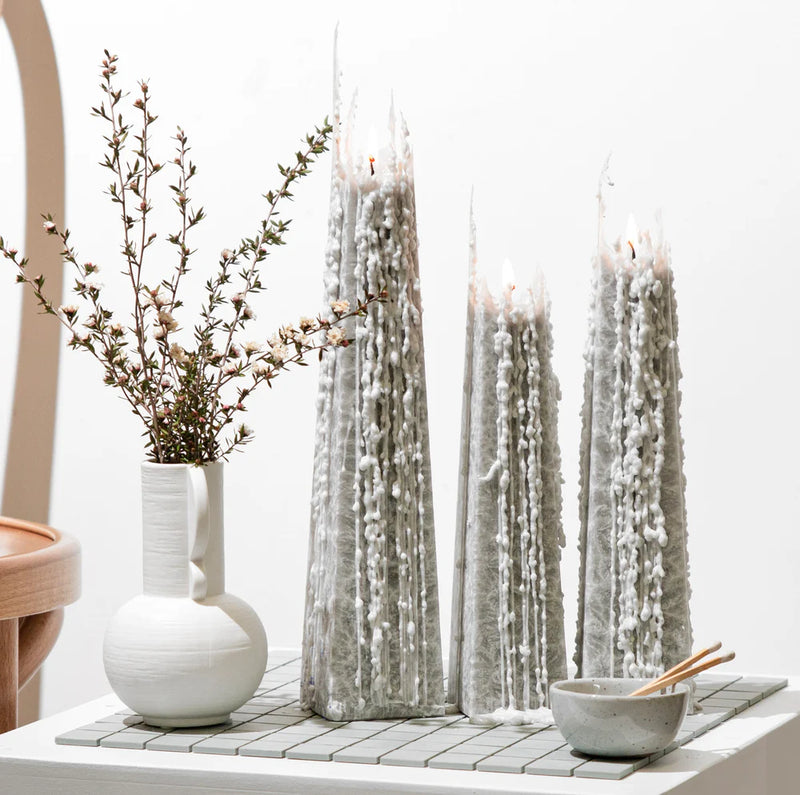 Sandalwood Icicle Candle - Grey - NZ Made - Plant & Beeswax