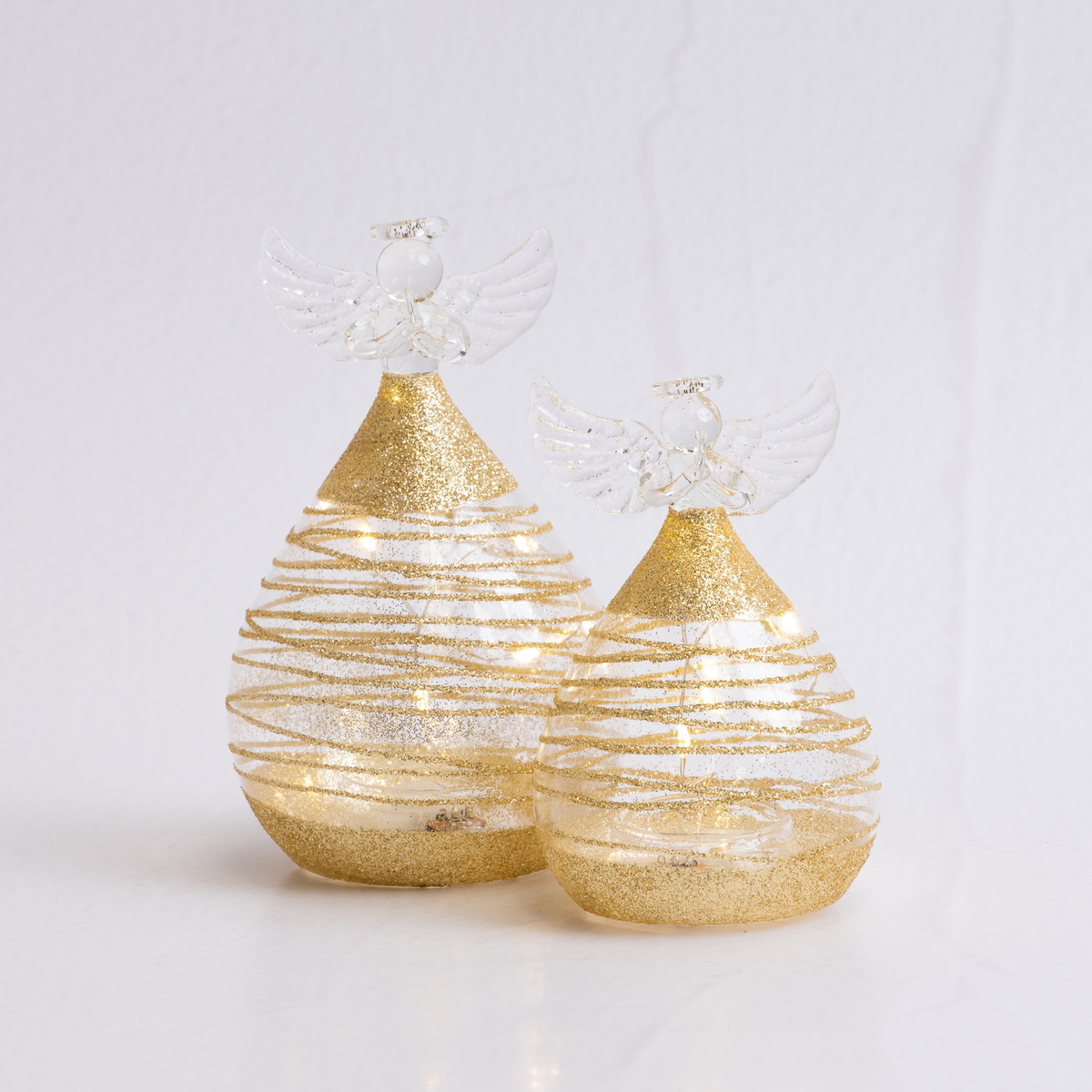 Round Glass Angel with Gold Sparkle - 13cm
