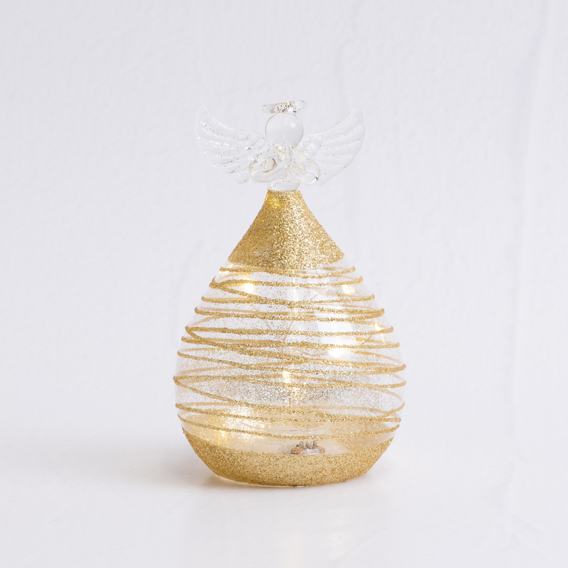 Round Glass Angel with Gold Sparkle - 10cm