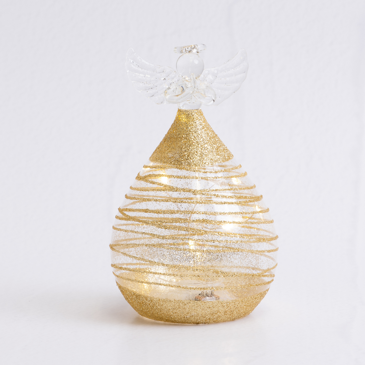 Round Glass Angel with Gold Sparkle - 13cm
