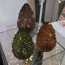 Glass Pinecone 15cm w Lights in Light Brown