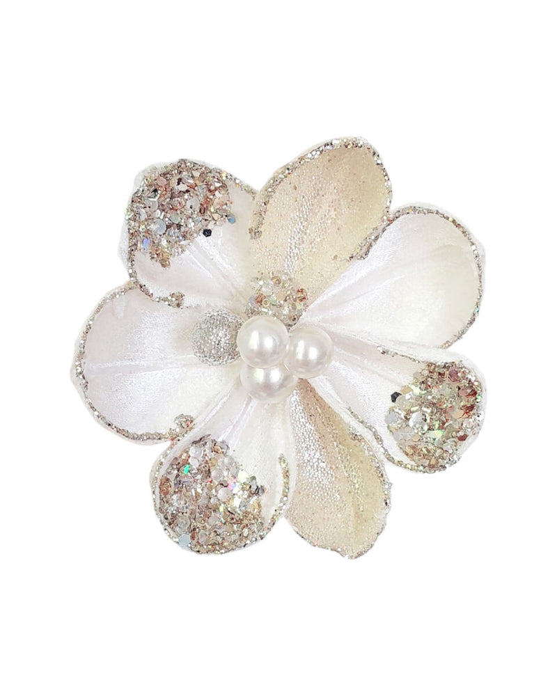 Small Pearl Magnolia With Clip – Ivory/Platinum