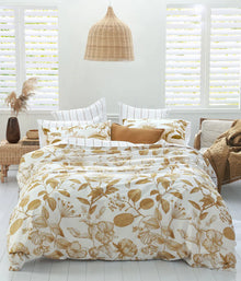 MM Linen Botanical Duvet Cover Set - Super King - Ochre
