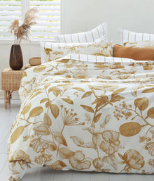 MM Linen Botanical Duvet Cover Set - Super King - Ochre