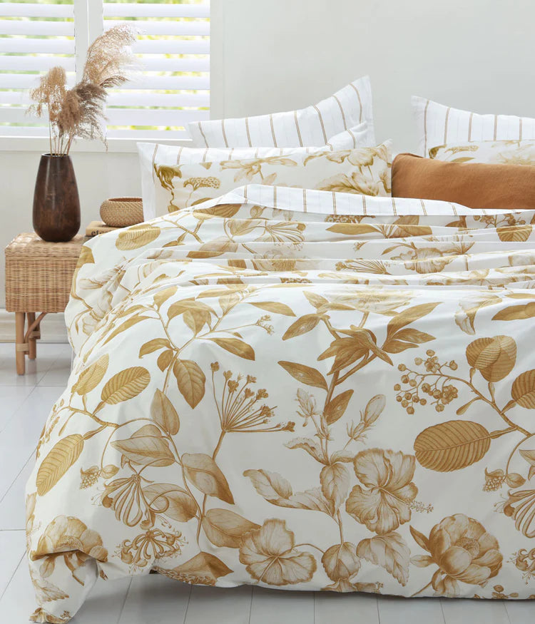 MM Linen Botanical Duvet Cover Set - Super King - Ochre
