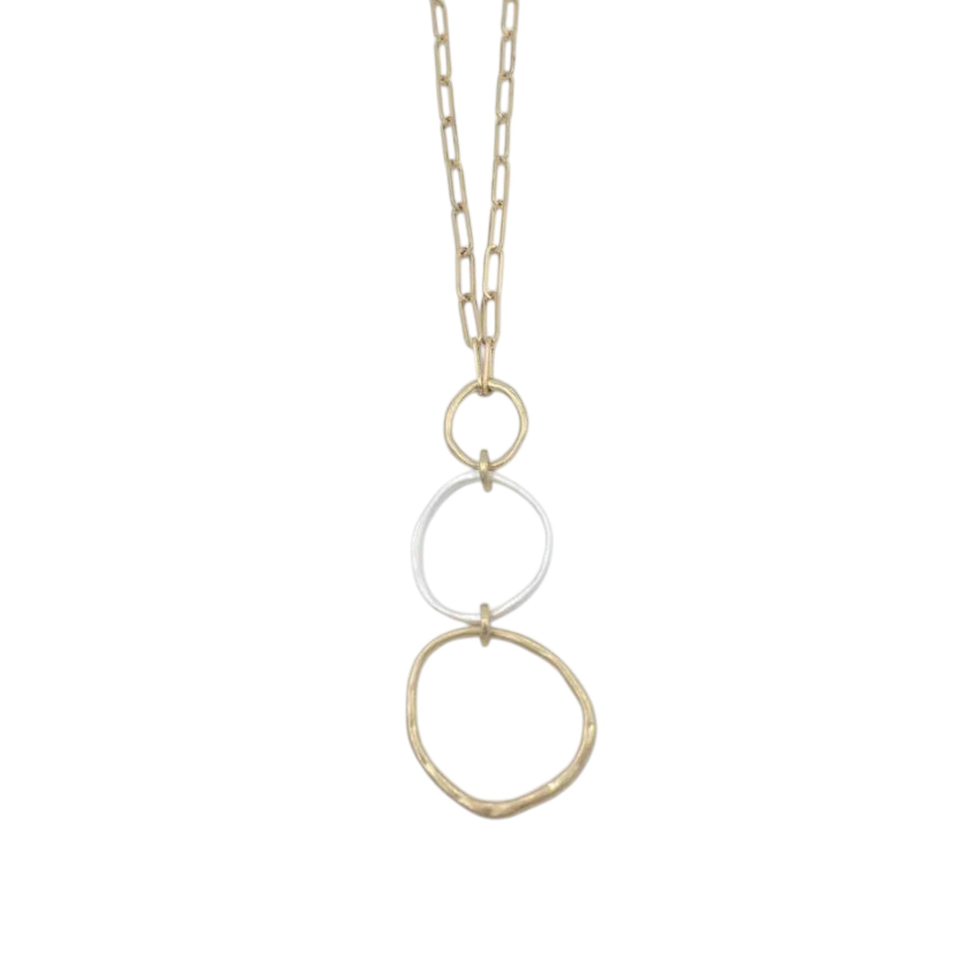 Pn202 Trio Planet Necklace  (Gold & Silver Hoops)