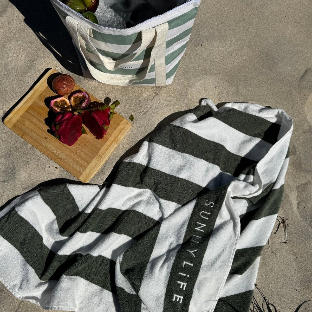 Sunnylife Light Cooler Tote - La Palma Sage Stripe