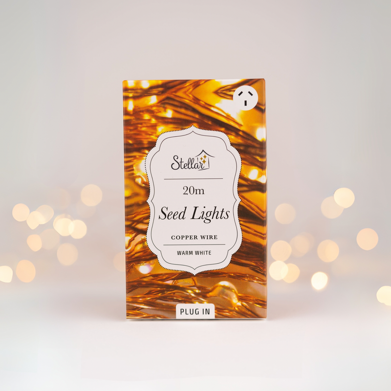 20m Copper Warm White Plug In Seed Light String
