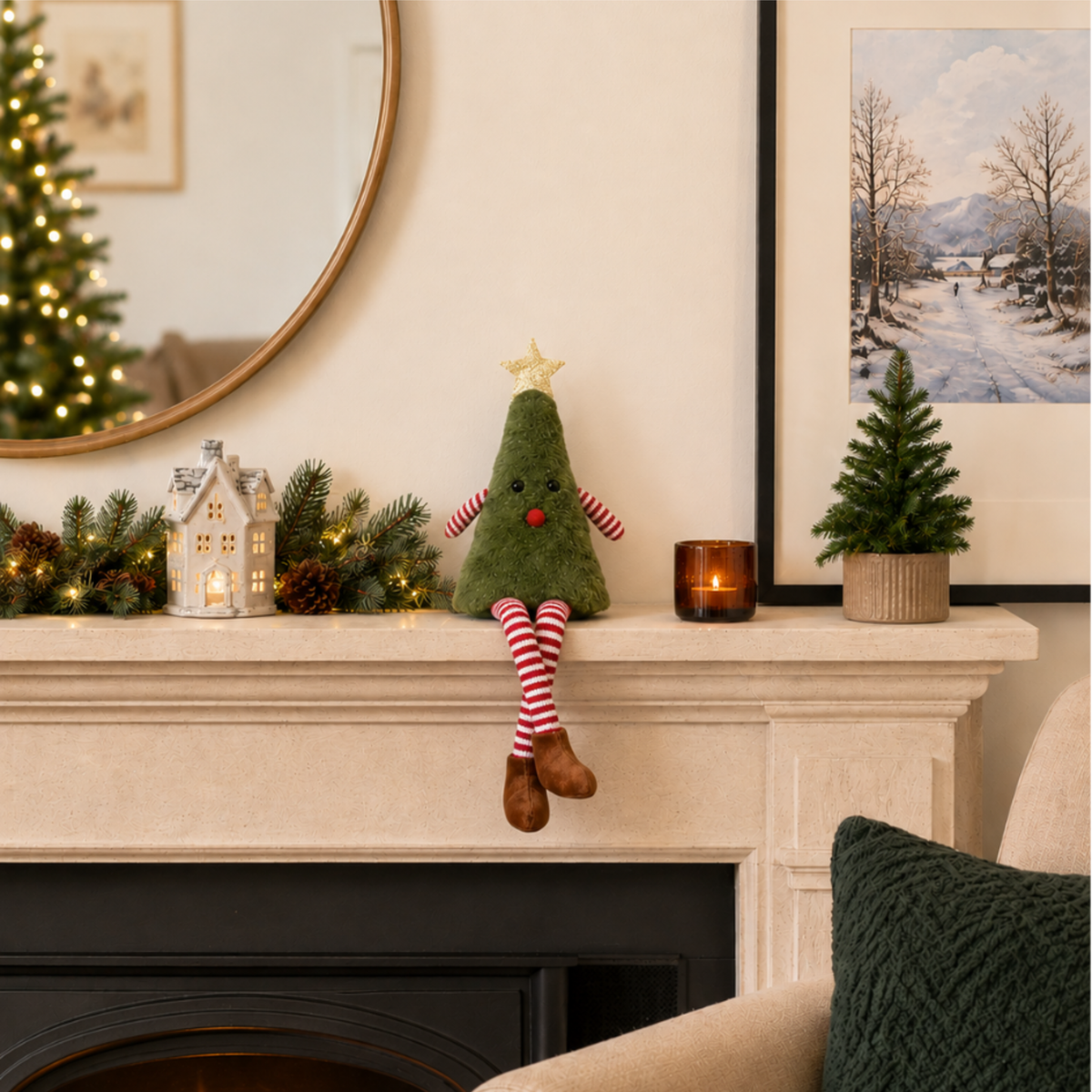 Sitting Green Christmas Tree with Candy Cane Legs
