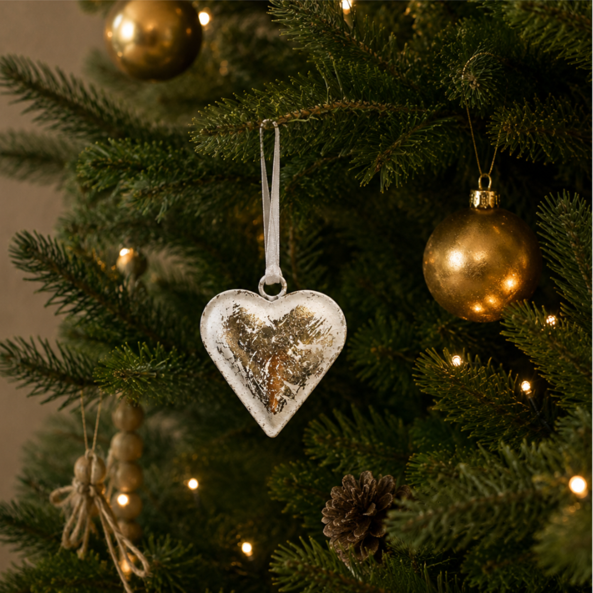 White Heart Christmas Decoration with Gold Foil