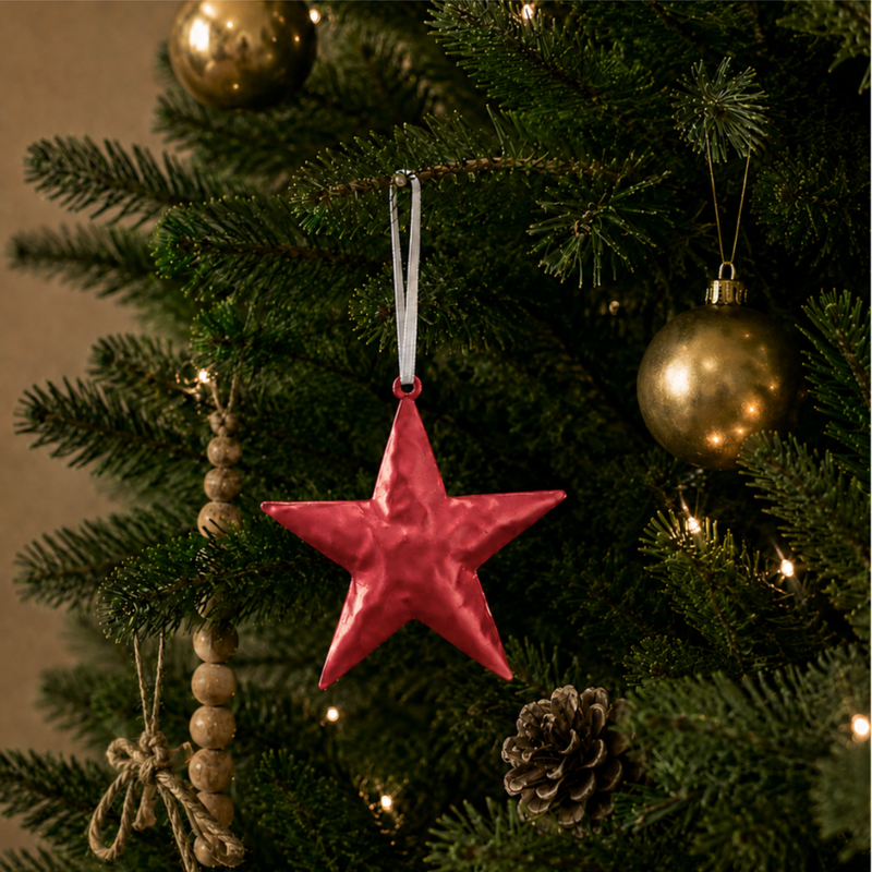 Bumpy Metal Star Christmas Decoration in Red